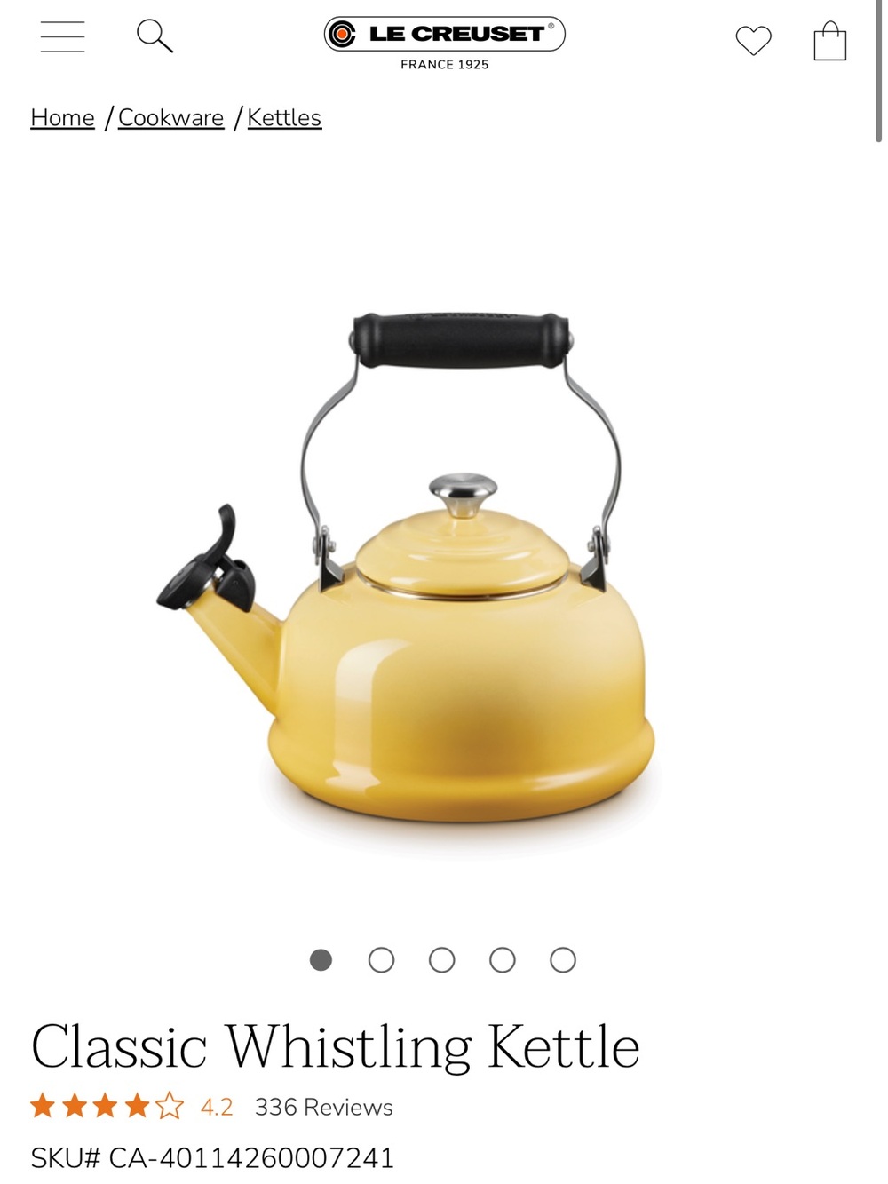 Le Creuset Yellow Classic Whistling Kettle